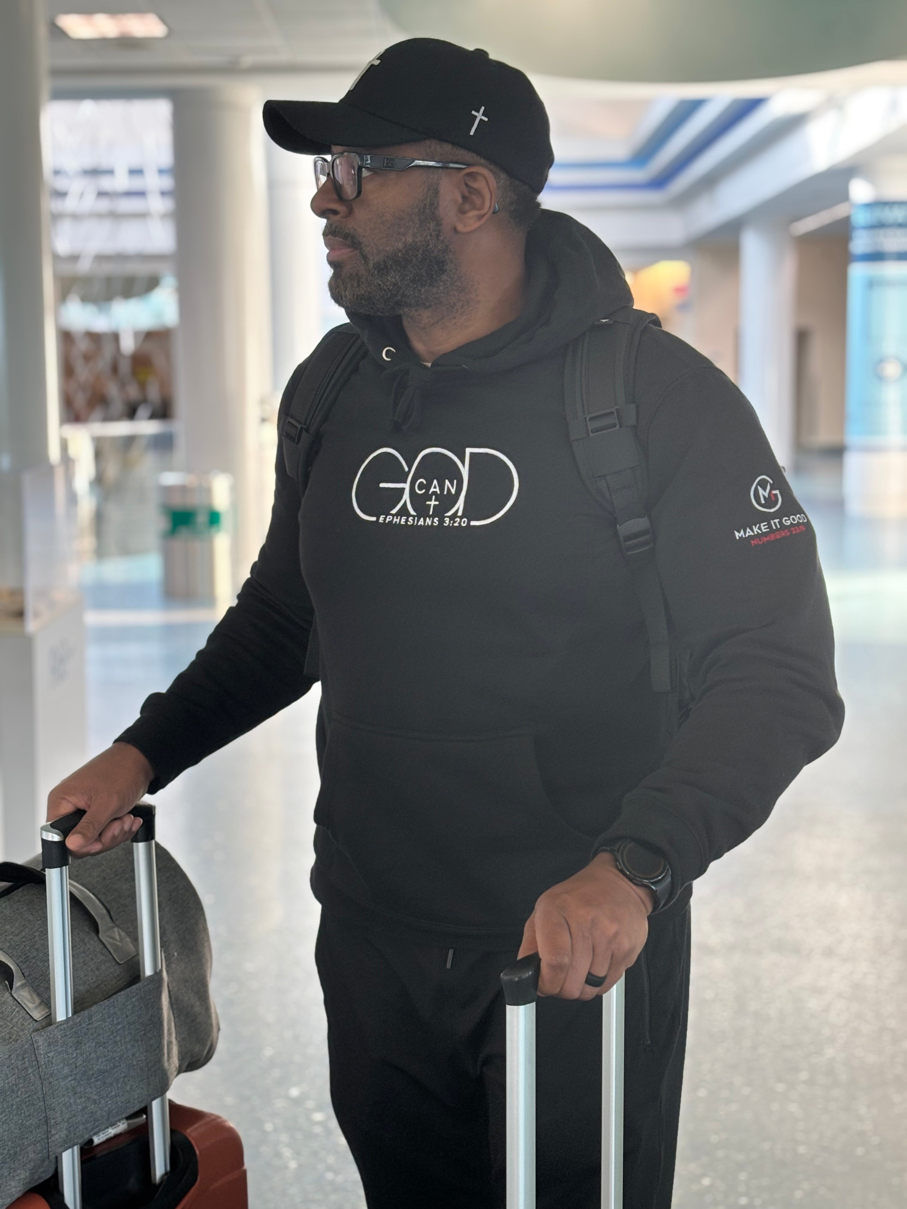 hoodie with goggles built in GOD CAN” Embroidered Fleece Hoodie – Make It Good Apparel