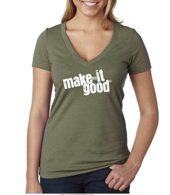Signature Ladies Fitted V-Neck T-Shirt – Make It Good Apparel